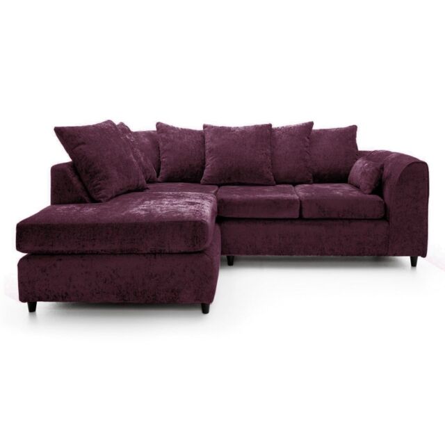 LUXURY LIFE Dylan Chenille Fabric Left Hand Facing Corner Sofa in Aubergine