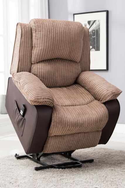 More4Homes Postana Dual Motor Electric Rise Recliner Jumbo Cord Fabric Chair in Brown - image 1