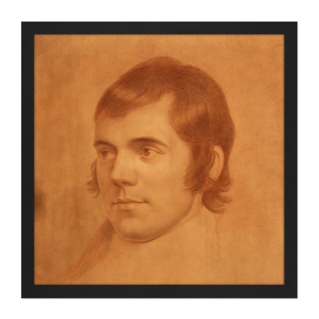 "Artery8 Wall Art Print Skirving Portrait Scottish Poet Robert Burns Drawing Square Framed Picture 16X16 Inch in Black - Size: W16"" x H16""" - image 1