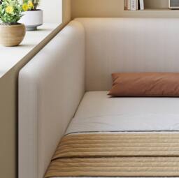 STILVORA 3ft Single Upholstered Bed with Side Rails & Headboards in Beige - thumbnail 9