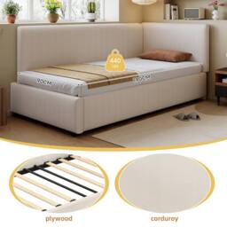 STILVORA 3ft Single Upholstered Bed with Side Rails & Headboards in Beige - thumbnail 7
