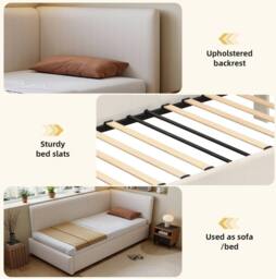 STILVORA 3ft Single Upholstered Bed with Side Rails & Headboards in Beige - thumbnail 8