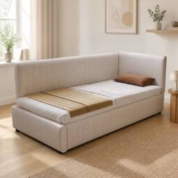 STILVORA 3ft Single Upholstered Bed with Side Rails & Headboards in Beige