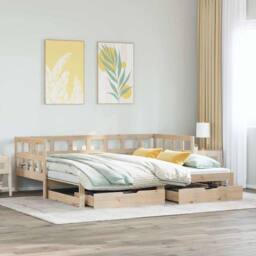 Berkfield Home Versatile Daybed with Trundle & Drawers without Mattress 80x200 cm in Light Tan - thumbnail 2