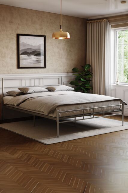 Home Discount Vida Designs Dorset Metal Single Double King Bed Frame Bedroom Furniture in Silver - image 1