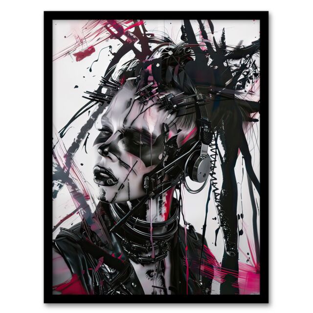 "Artery8 Cybergoth Woman Portrait Modern Cyberpunk Framed Art Print in Black - Size: W12"" x H16""" - image 1