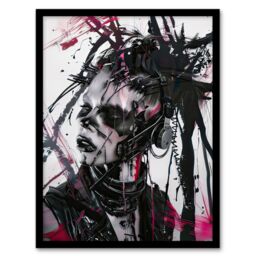 "Artery8 Cybergoth Woman Portrait Modern Cyberpunk Framed Art Print in Black - Size: W12"" x H16""" - thumbnail 1