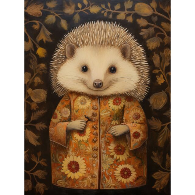"Artery8 Wall Art Print Autumn Hedgehog in Sunflower Robe Modern Artwork Poster in Brown - Size: W18"" x H24""" - image 1