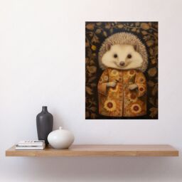 "Artery8 Wall Art Print Autumn Hedgehog in Sunflower Robe Modern Artwork Poster in Brown - Size: W18"" x H24""" - thumbnail 2