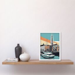 Artery8 Portsmouth Historic Dockyard Modern Linocut Style Artwork Framed Wall Art Print A4 in White - thumbnail 2