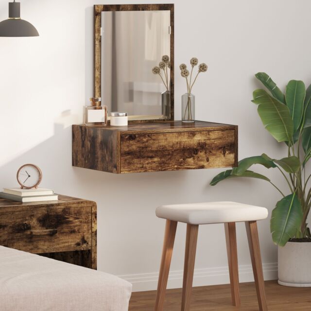 Berkfield Home Wall Mounted Dressing Table Smoked Oak 60x40x70 cm in Brown - Size: 60 x 40 x 70 cm - image 1