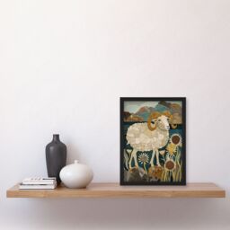"Artery8 Rocky Mountain Bighorn Sheep Mosaic Floral Framed Art Print in Brown - Size: W12"" x H16""" - thumbnail 4