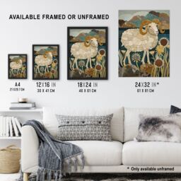 "Artery8 Rocky Mountain Bighorn Sheep Mosaic Floral Framed Art Print in Brown - Size: W12"" x H16""" - thumbnail 3