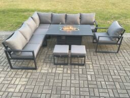 Fimous Aluminium 10 Seater Garden Furniture Outdoor Set Patio Lounge Sofa Gas Fire Pit Dining Table Set with Chair Dark Grey - thumbnail 2