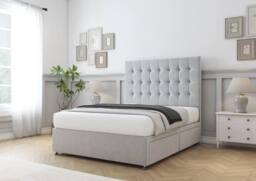 "Comfort Beds Savannah Plush Divan Base 2 Drawers - 26"" Headboard in Silver - Size: Double" - thumbnail 4