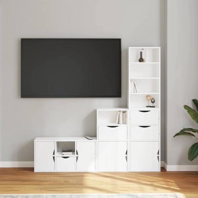 Berkfield Home Decorative 4 Piece TV Units with Storage ODDA White Solid Wood Pine - image 1