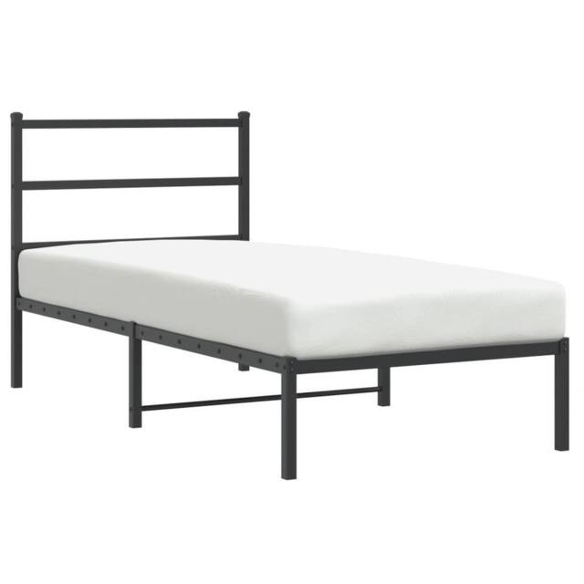 Berkfield Home Metal Bed Frame without Mattress with Headboard Black 90x190cm - Size: 90x190 cm - image 1