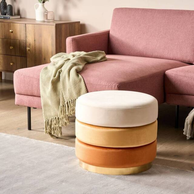 Wyld and Coco Ombre Orange Velvet Footstool 48 x 48 x 41 cm Gold Base - image 1