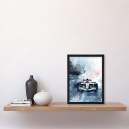 "Artery8 Race Car Modern Watercolour Racetrack Action Shot Framed Art Print in Blue - Size: W12"" x H16""" - thumbnail 4