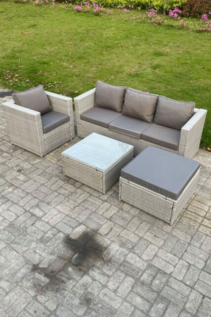 Fimous 5 Seat Light Grey Lounge Outdoor PE Rattan Garden Furniture Set Wicker Sofa Set - image 1