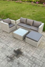 Fimous 5 Seat Light Grey Lounge Outdoor PE Rattan Garden Furniture Set Wicker Sofa Set - thumbnail 1