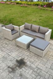 Fimous 5 Seat Light Grey Lounge Outdoor PE Rattan Garden Furniture Set Wicker Sofa Set - thumbnail 2