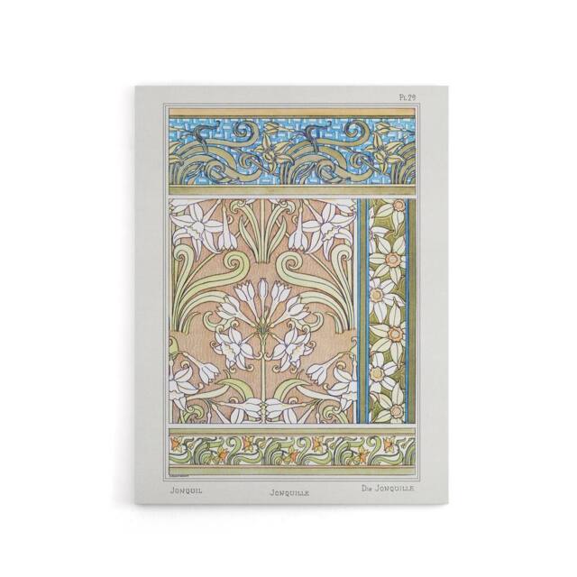 "Artery8 Daffodil Nouveau Canvas Wall Art Print Vintage Floral Verneuil in Green - Size: W24"" x H32""" - image 1
