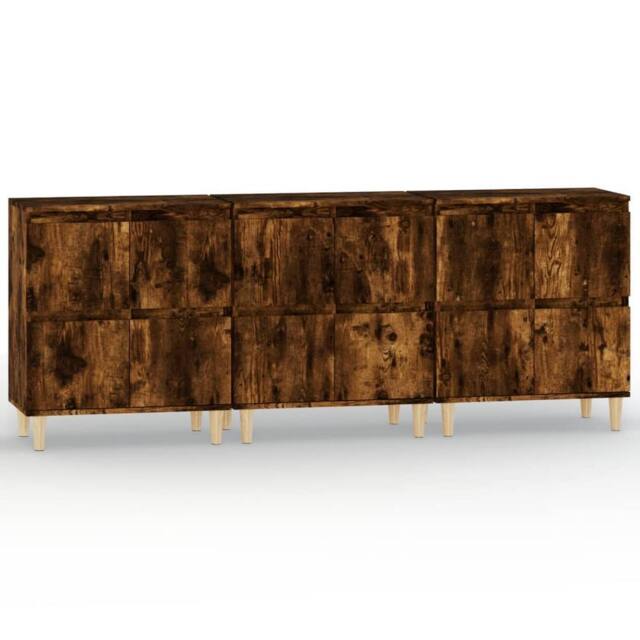 Berkfield Home Sideboards 3 pcs Smoked Oak 60x35x70 cm Engineered Wood in Brown - Size: 60 x 35 x 70 cm - image 1