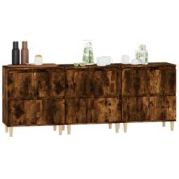 Berkfield Home Sideboards 3 pcs Smoked Oak 60x35x70 cm Engineered Wood in Brown - Size: 60 x 35 x 70 cm - thumbnail 4