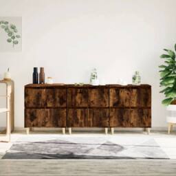 Berkfield Home Sideboards 3 pcs Smoked Oak 60x35x70 cm Engineered Wood in Brown - Size: 60 x 35 x 70 cm - thumbnail 2