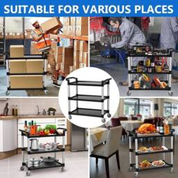 Kelvenix 3-Tier Plastic Utility Garage Cart in Black - Size: 10000mm x 520mm - thumbnail 4