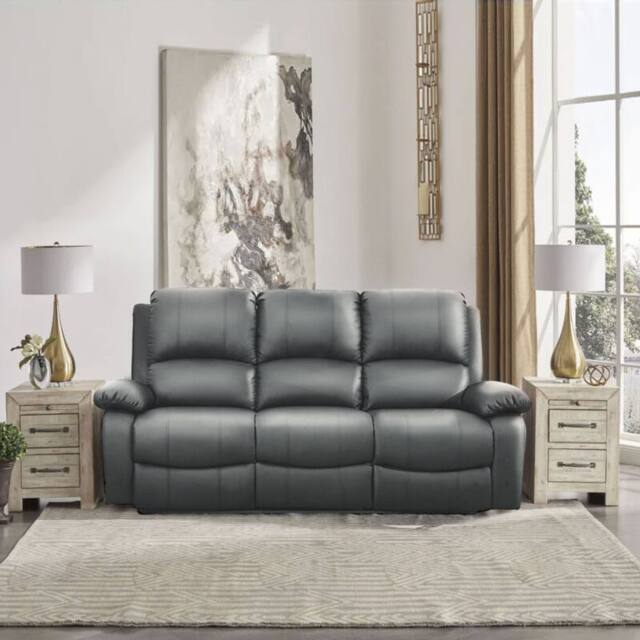 Comfy Living Ltd Bonded Leather Reclining 3 Seater Sofa in Dark Grey by ...