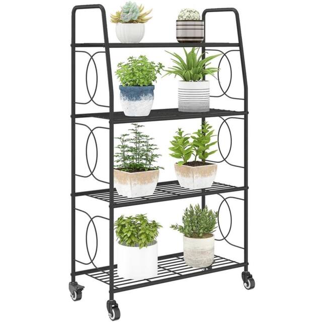 Nordara 4-Tier Metal Plant Stand Heavy Duty Ladder Shelf Indoor Outdoor in Black - Size: 100 cm x 100 cm - image 1