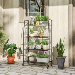 Nordara 4-Tier Metal Plant Stand Heavy Duty Ladder Shelf Indoor Outdoor in Black - Size: 100 cm x 100 cm - thumbnail 3