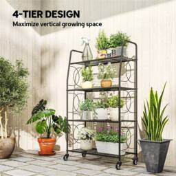 Nordara 4-Tier Metal Plant Stand Heavy Duty Ladder Shelf Indoor Outdoor in Black - Size: 100 cm x 100 cm - thumbnail 4