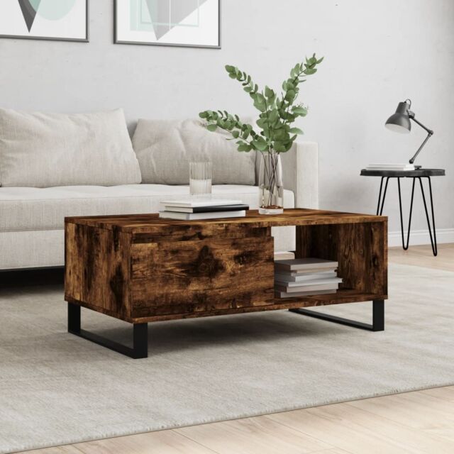 Berkfield Home Coffee Table Smoked Oak 90x50x36.5 cm Engineered Wood in Brown - image 1