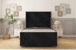 "Sloomy Luthor Naples Frame-Mattress - 50"" Upholstered Wingback Headboard in Black - Size: King"