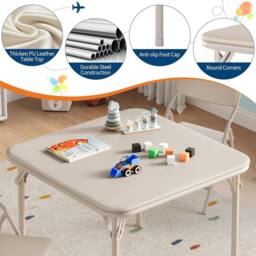 London Boutique 3PCS Kids Folding Table & Chair Set Dining Table &2 Upholstered Chairs in Beige - thumbnail 6