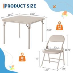 London Boutique 3PCS Kids Folding Table & Chair Set Dining Table &2 Upholstered Chairs in Beige - thumbnail 3
