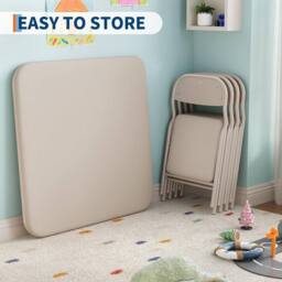 London Boutique 3PCS Kids Folding Table & Chair Set Dining Table &2 Upholstered Chairs in Beige - thumbnail 4