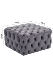 Living and Home 70cm W Grey Velvet Buttoned Tufted Square Footstool Coffee Table - thumbnail 3