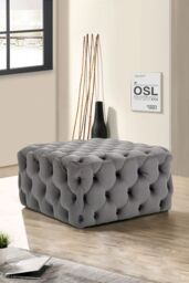 Living and Home 70cm W Grey Velvet Buttoned Tufted Square Footstool Coffee Table - thumbnail 1
