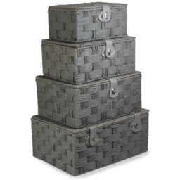 Red Hamper Grey Woven Paper Rope Picnic Basket - Size: Small