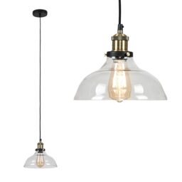 ValueLights Wallace Industrial Shallow Glass Shade Ceiling Pendant Drop Light in Clear - thumbnail 1