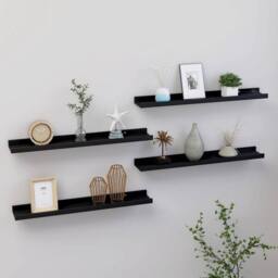 Berkfield Home Decorative Wall Shelves 4 pcs Black 60x9x3 cm - Size: 60 x 9 x 3 cm - thumbnail 2