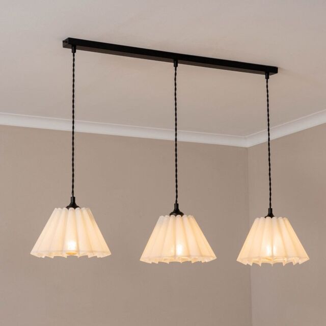 ValueLights Lauren White Pleated Shade 3 Drop Bar Black Diner Ceiling Light - image 1