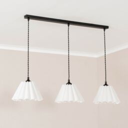 ValueLights Lauren White Pleated Shade 3 Drop Bar Black Diner Ceiling Light - thumbnail 3