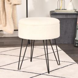 OHS Boucle Fleece Foot Stool Storage Seat Chair in Cream - thumbnail 6