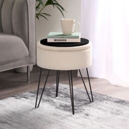 OHS Boucle Fleece Foot Stool Storage Seat Chair in Cream