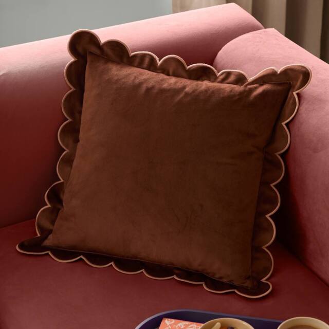 Furn Lil Scallop Velvet Cushion in Brown - Size: 45 cm x 45 cm